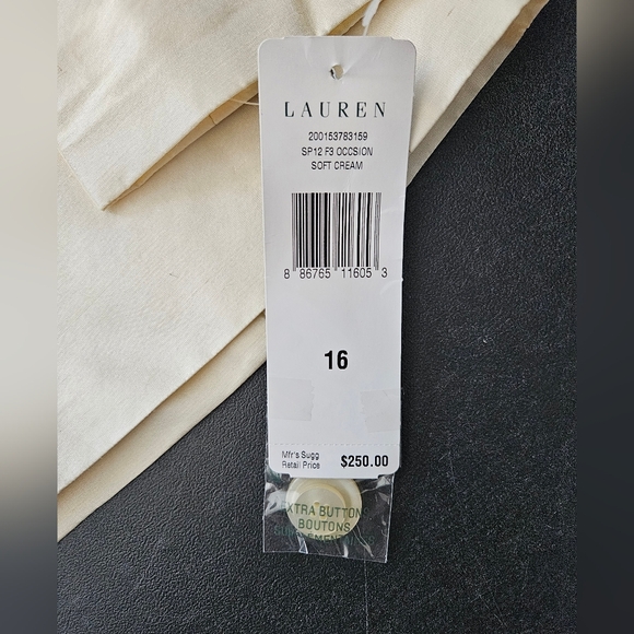 NWT - Silk Taffeta Lauren Ralph Lauren "Soft Cream" Dress Blazer - Size 16 - Picture 4 of 11